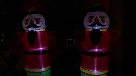 Blow up Christmas display in front of store Stock Footage 83392857