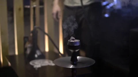Blow the hookah in the dark Vídeo Stock 85187337