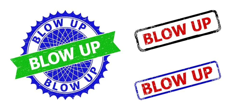 BLOW UP Rosette and Rectangle Bicolor Watermarks with Corroded Styles Ilustração Stock