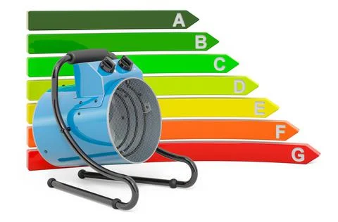 Blower heater with energy efficiency chart, 3D rendering Stock Illustration