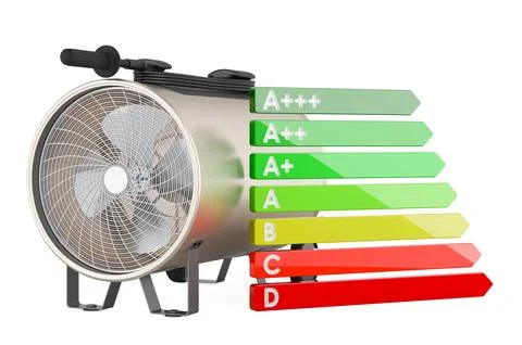 Blower heater with energy efficiency chart, 3D rendering Stock Illustration