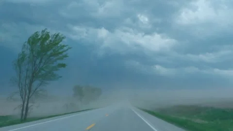 Blowing Dust Storm Chasing Dashcam Stock Footage 240863146