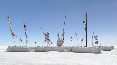 Blowing flags salt desert uyuni Stock Footage 43428491