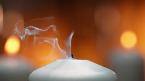 Blowing out a White Candle in Macro and Slow Motion Stock Footage 271007690