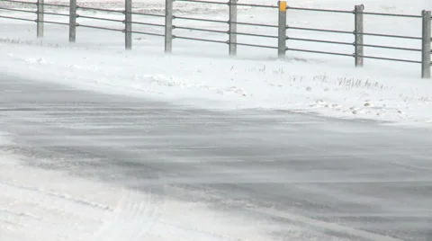 Blowing Snow On Road Close Up Stock Footage 35844083