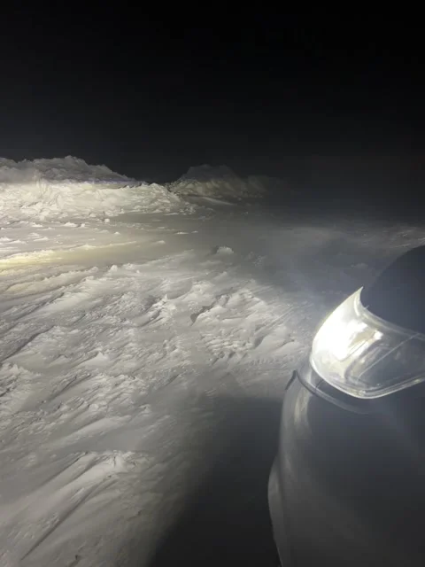 Blowing snow in strong wind at night, arctic blizzard close view Stock Footage 325988298
