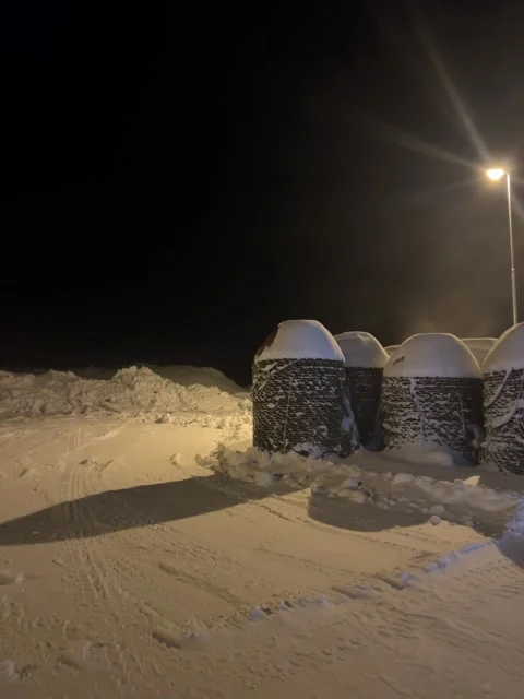 Blowing Snow in Strong Wind at Night, Arctic Winter Weather Stock Footage 325988342