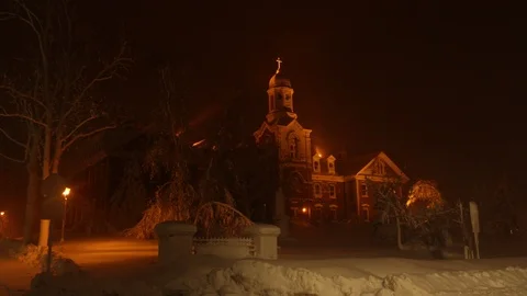 Blowing Snow Timelapse at Night on a Street in Old Antigonish Stock Footage 103980098