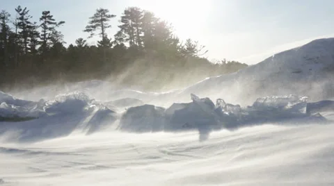 Blowing snow while sunny Stock Footage 37232594