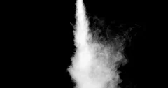 White horizontal steam, smoke isolated on black background. a
