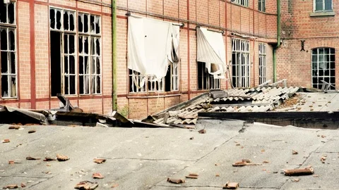 Blowing wind abandoned factory Stock Footage 89501552