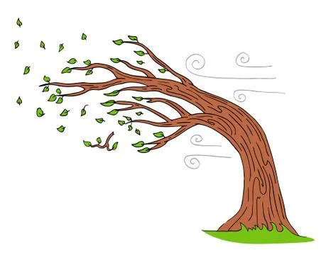 Blowing Wind Windy Day Bending Tree Stock Illustration