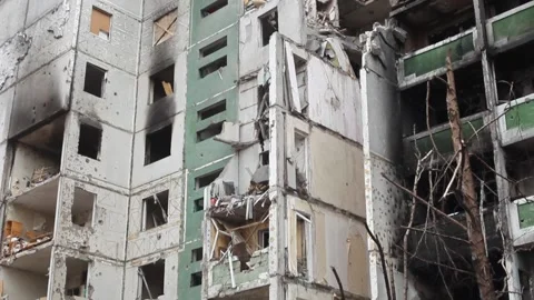 Blown up and burned down house. Destruction from war. Ukraine war. Video stock 196950610