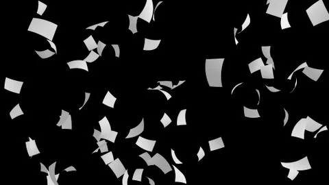 Blown empty paper isolated on black background. Documents flying in air in bu Stock Illustration