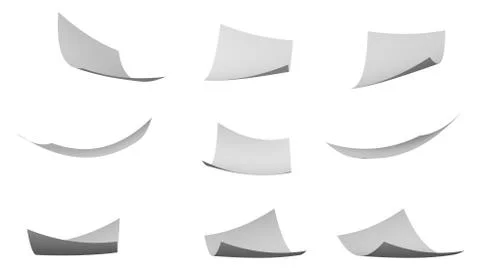 Blown Paper isolated on white background. Documents flying in air, 3d illustr Stock Illustration