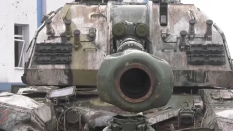 Blown up tank in Ukraine. Exploded tank. Ukraine war. 스톡 동영상 173364615