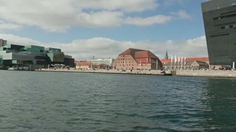 The BLOX building and Black Diamond line Copenhagen's harbor Stock Footage 339303365