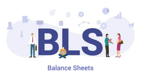 Bls balance sheets concept with big word or text and team people with modern  Stock Illustration
