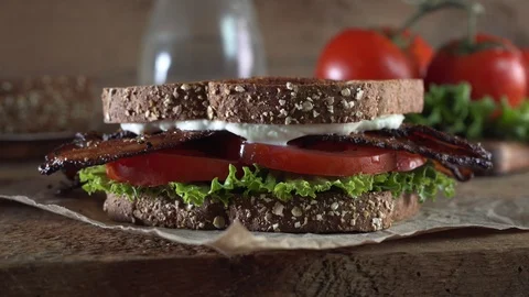 BLT Bacon, Lettuce and Tomato Sandwich Stock Footage 93083115