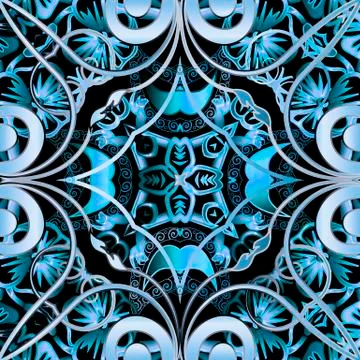 Blu Paisley vector seamless pattern. Colorful ornamental ethnic background. Lacy Stock Illustration