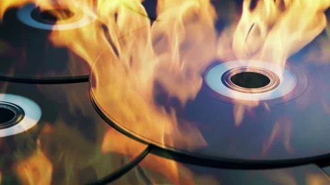 Blu Ray Discs In Flames - Burning Data Concept Stock Footage 140450458