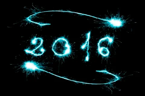 Blue 2016 written with Sparkle firework Foto stock