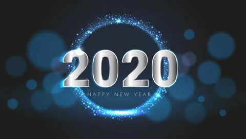 Blue 2020 Happy New Year card with premium bokeh magic texture background Stock Illustration