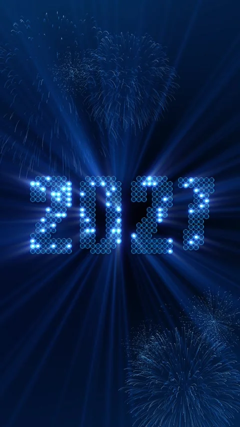 Blue 2027 New Year Numbers with Fireworks and Radiant Light Rays Stock Footage 342620615
