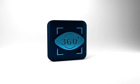 Blue 360 degree view icon isolated on grey background. Virtual reality. Angle Illustrazione stock