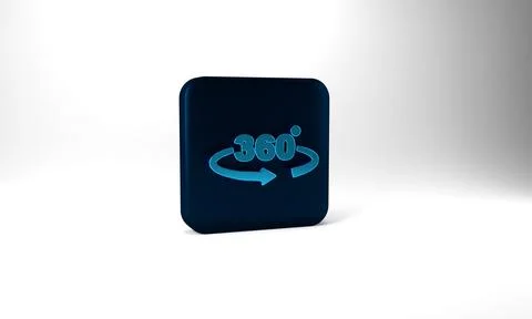 Blue 360 degree view icon isolated on grey background. Virtual reality. Angle Illustrazione stock