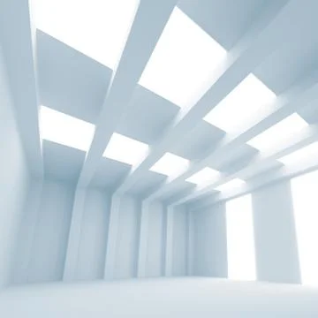 Blue 3d abstract architecture background. Empty interior with lights Stock Illustration