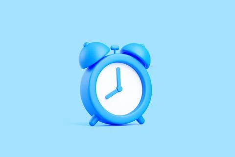 Blue 3D Alarm Clock in Isometric View on Light Blue Background Stock Illustration
