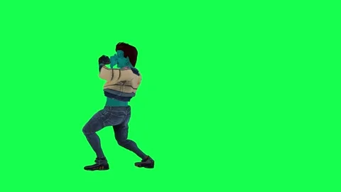 Blue 3D animated giant paramilitary strangles a man with wire from right angle 動画素材 247813769