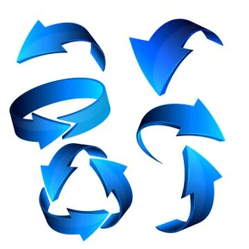 Blue 3d arrow web icon set, vector. Stock Illustration