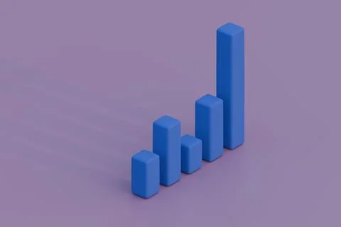 Blue 3D bar chart with long shadows on purple Illustrazione stock