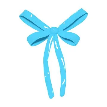 Blue 3D bow with plastic effect. Bow in cute doll style. Vector illustration Stock Illustration