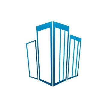 Blue 3D buildings icon vector illustration isolated on white backgorund. Stock Illustration