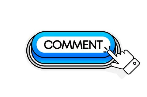 Blue 3D button with the inscription Comment, isolated on a white background.  Stock Illustration