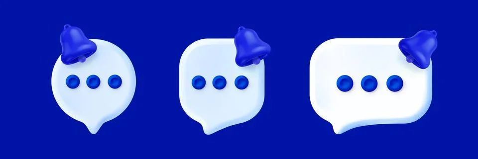 Blue 3d chat popups bubble notification with bell Stock Illustration