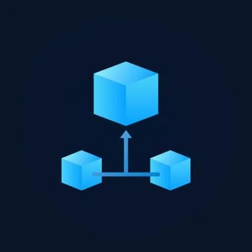 Blue 3d cube blockchain icon - vector block chain symbol Illustrazione stock