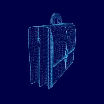 Blue 3D drawing of a briefcase. The briefcase is open and the handle is visible Illustration