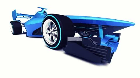 Blue 3D formula car isolated on white perspective front view Stock Illustration
