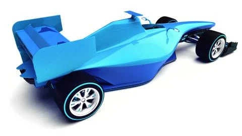 Blue 3D formula car isolated on white upper back view Illustrazione stock