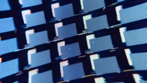 Blue 3D geometric pixel block structure on CRT screen, analog glitch macro Stock Footage 341700021