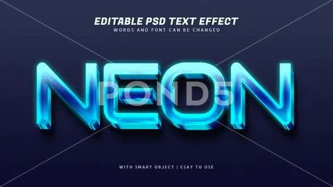 Blue 3d glow neon text effect editable PSD Template