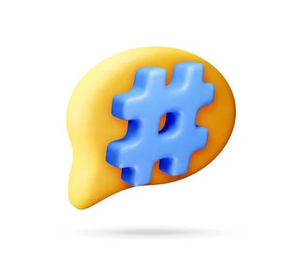 Blue 3D hashtag symbol inside speech bubble Stock-Illustration