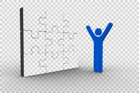 Blue 3d human completing jigsaw puzzle Stock Photos