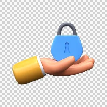 Blue 3D lock in hand. Security, data protection Stock Illustration