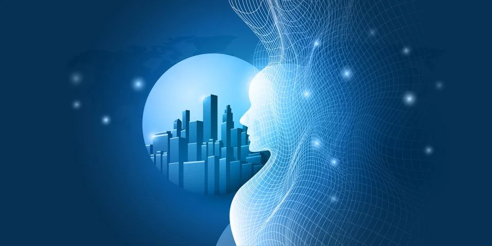 Blue 3D Machine Learning, Artificial Intelligence and Neural Networking Des.. 스톡 일러스트