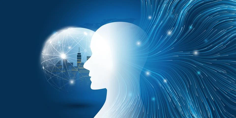 Blue 3D Machine Learning, Artificial Intelligence and Neural Networking Des.. イラスト素材